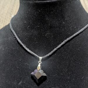 black obsidian hexagram (Star of David) pendant necklace. 925 Wimsey Goth
